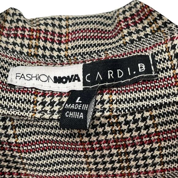 Fashion Nova Cardi B Dress Plaid Belted V Neck Size L Preppy Pretty And Plaid - Picture 9 of 10